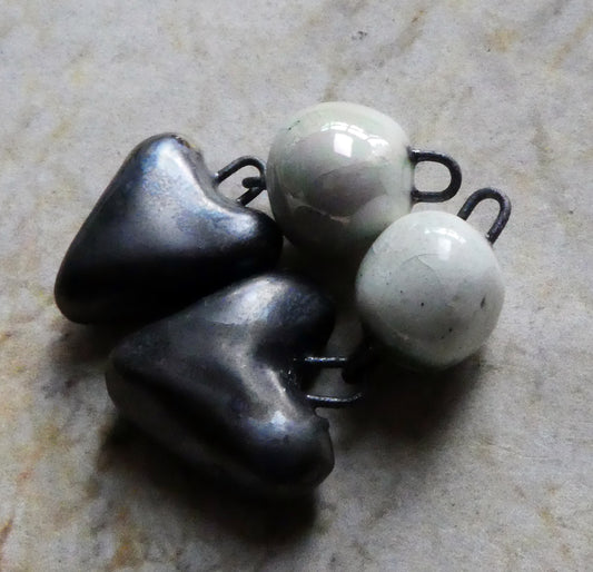 Ceramic Heart and Bobble Dangles - Pewter