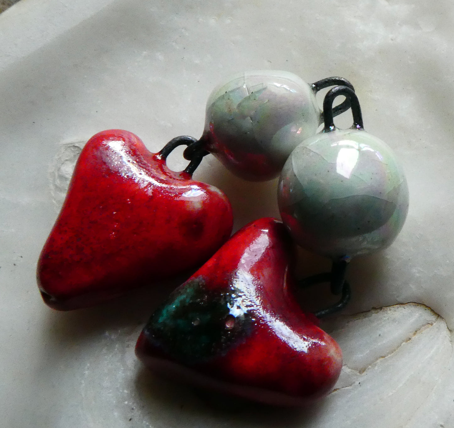 Ceramic Heart and Bobble Dangles - Ladybird #1