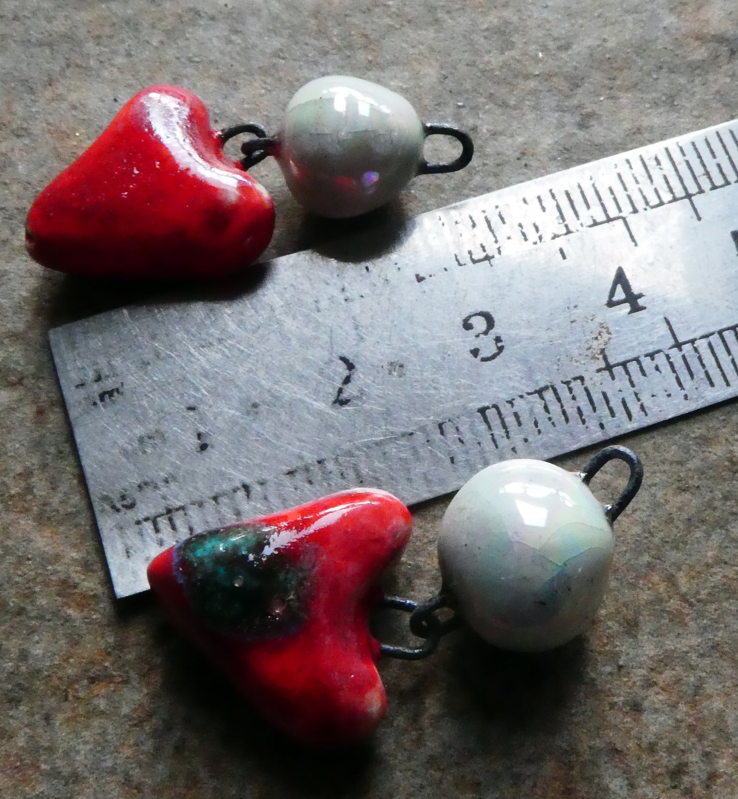 Ceramic Heart and Bobble Dangles - Ladybird #1