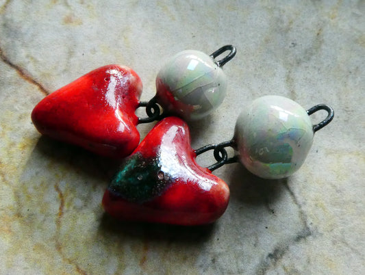 Ceramic Heart and Bobble Dangles - Ladybird #1
