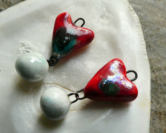Ceramic Heart and Bobble Dangles - Ladybird #2