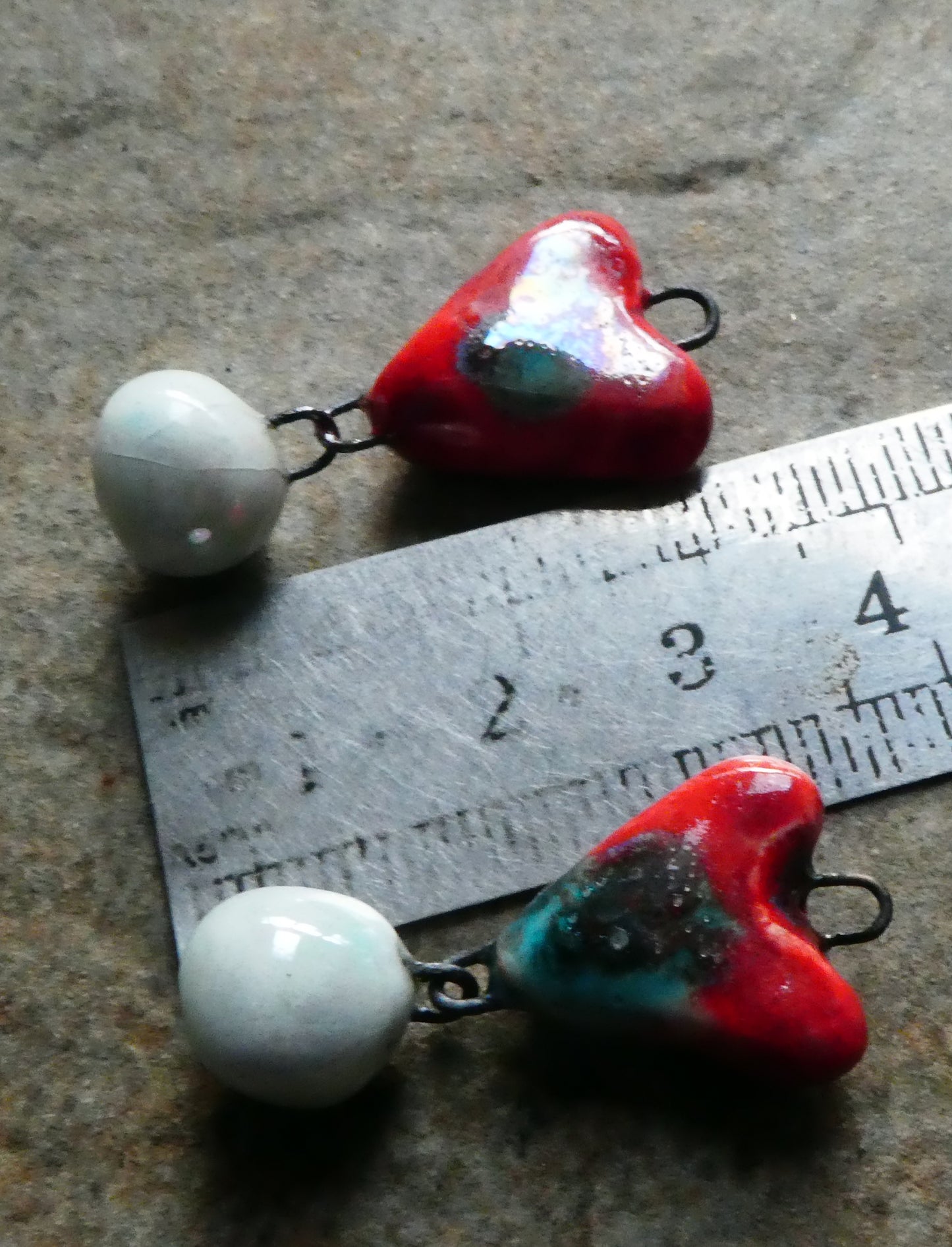 Ceramic Heart and Bobble Dangles - Ladybird #2
