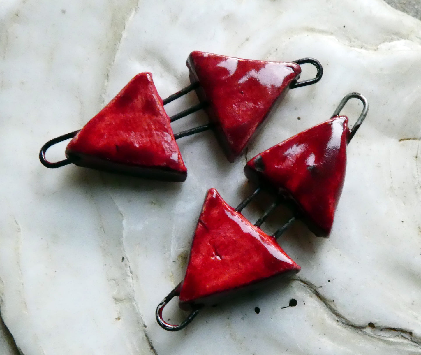 Ceramic Double Triangle Earring Connectors - Red