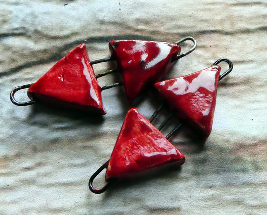 Ceramic Double Triangle Earring Connectors - Red