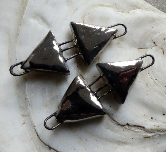 Ceramic Double Triangle Earring Connectors -Platinum