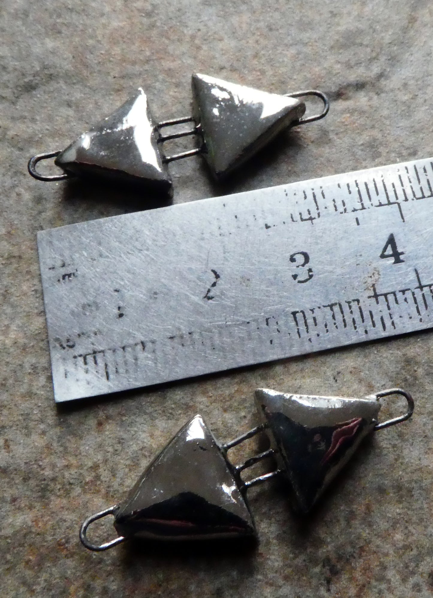 Ceramic Double Triangle Earring Connectors -Platinum