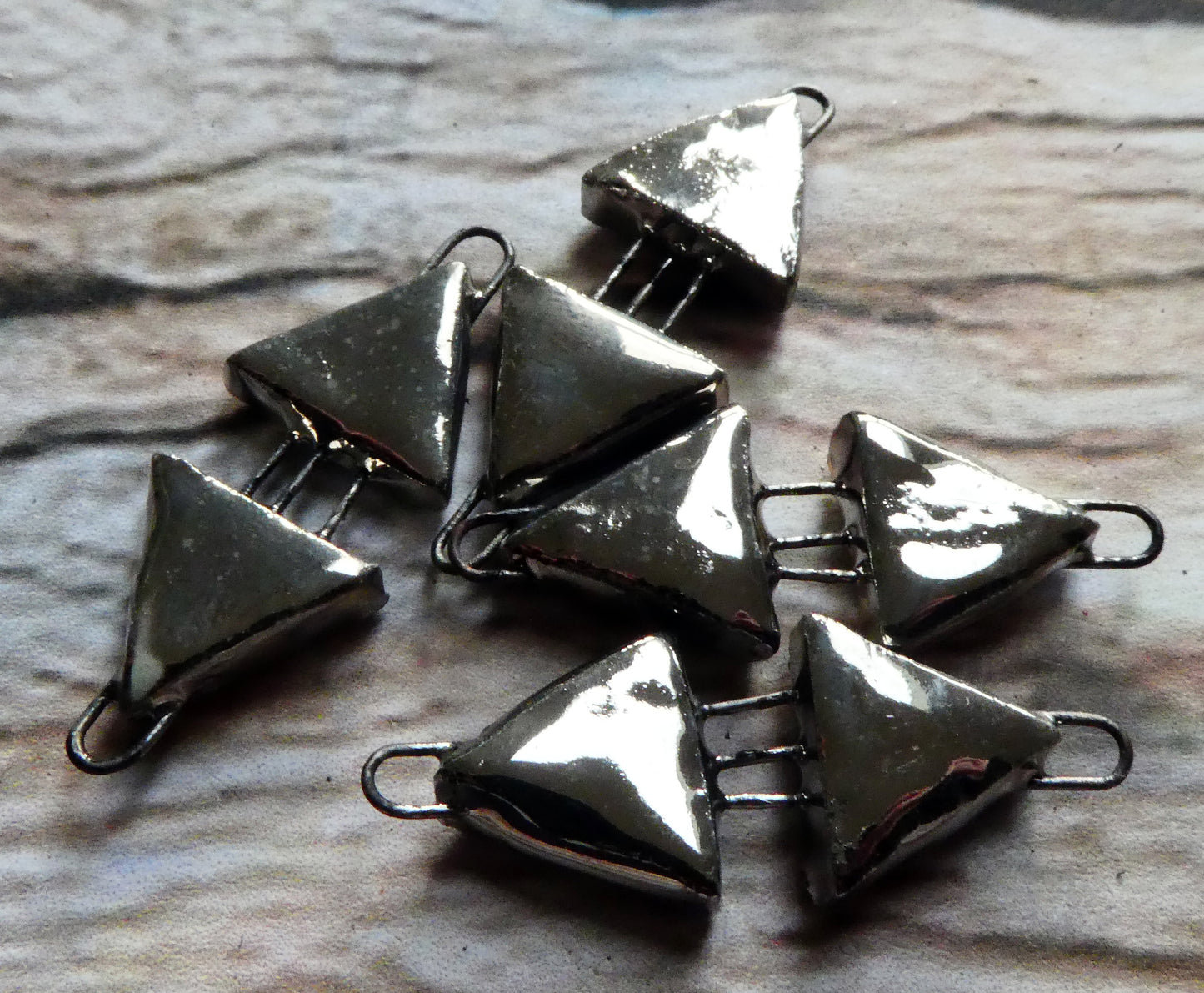 Ceramic Double Triangle Earring Connectors -Platinum