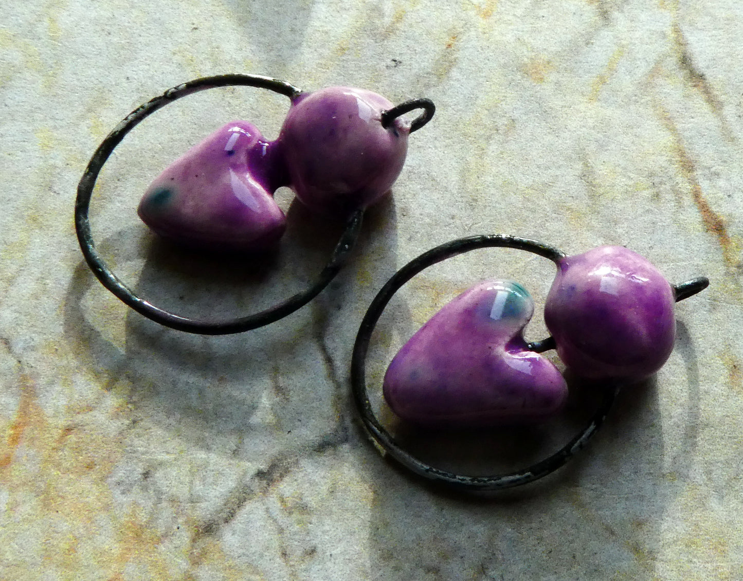 Ceramic Hoopy Heart and Bobble Connectors - Grapel