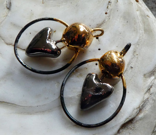 Ceramic Hoopy Heart and Bobble Connectors - Gold and Platinum