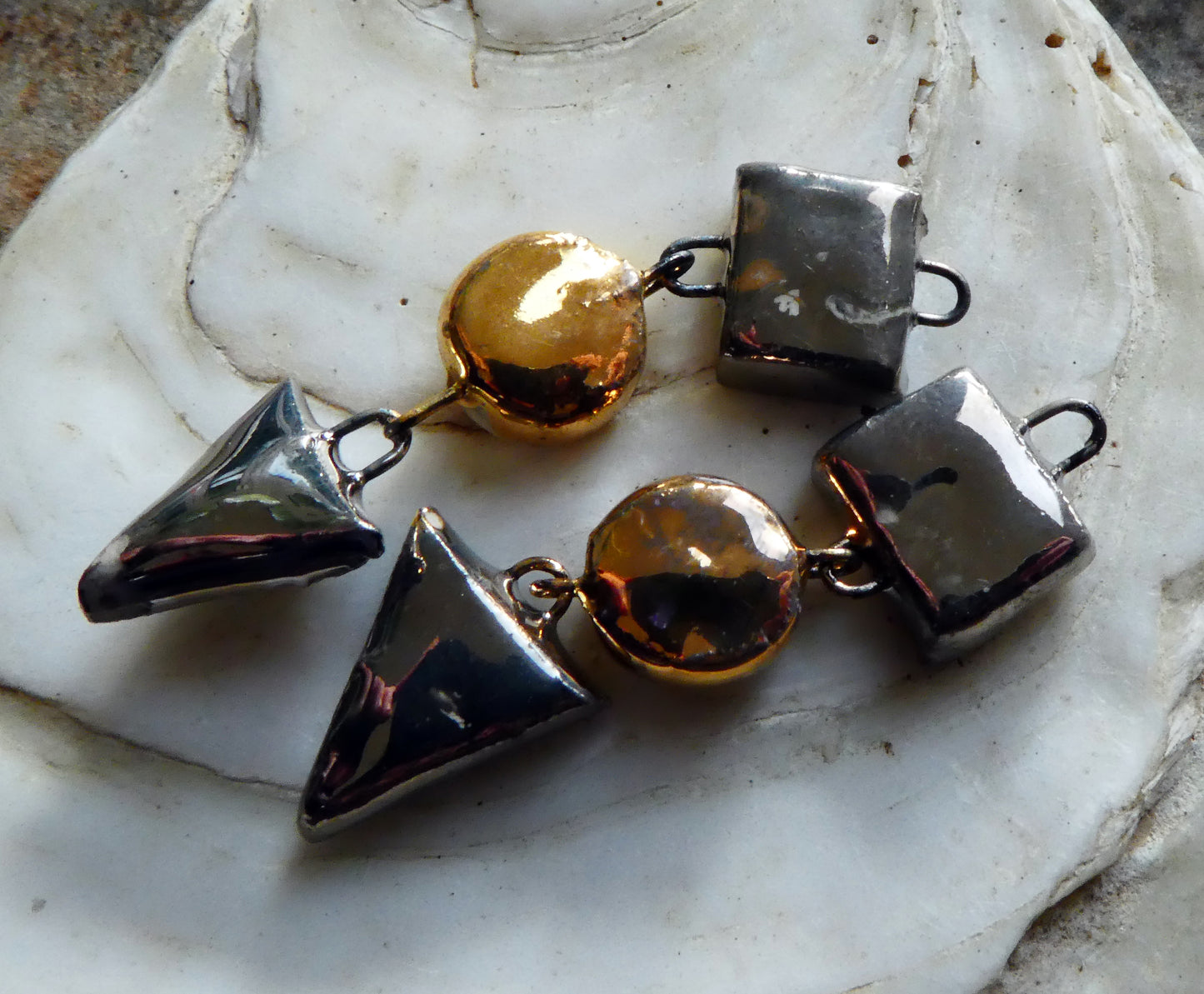 Ceramic Mixed Shape Dangles- Gold and Platinum