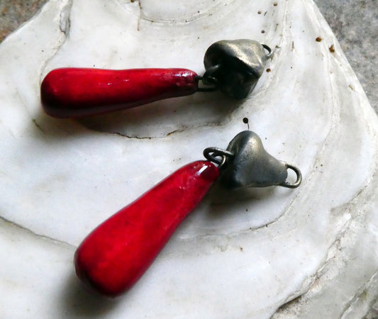 Ceramic Pyramid and Long Drop Dangles-Red