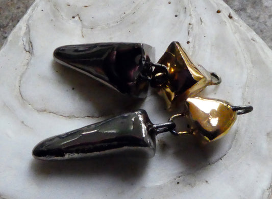 Ceramic Pyramid and Long Drop Dangles-Platinum and Gold