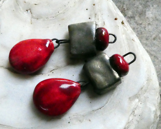 Ceramic Mixed Shape Dangles- Red