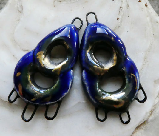 Ceramic Double Hoop Earring Connectors - Mirror Blue