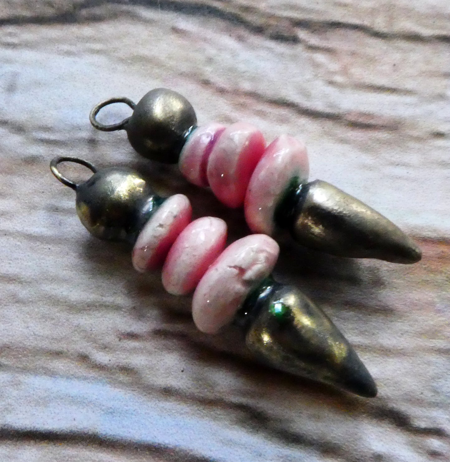 Ceramic Pointy Disc Stack Dangles - Berry Tart
