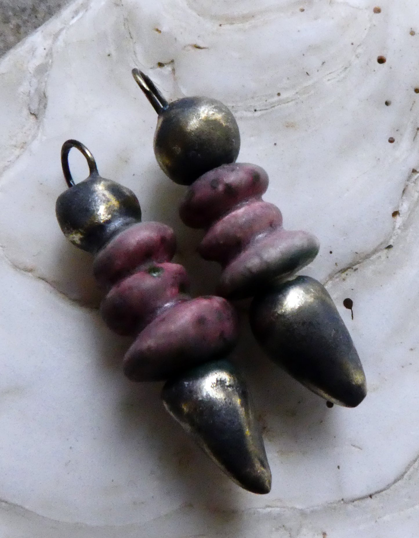 Ceramic Pointy Disc Stack Dangles - Damson