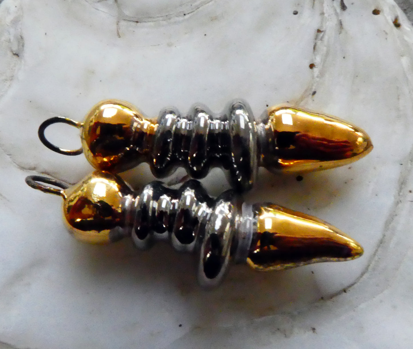 Ceramic Pointy Disc Stack Dangles - Gold and Platinum