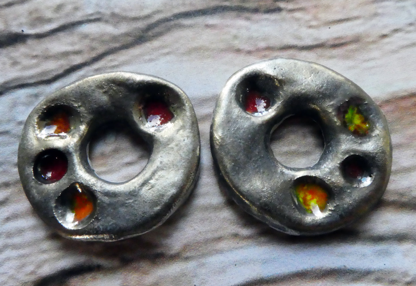 Ceramic Rustic Dimpled Disc Charms - Red Yellow