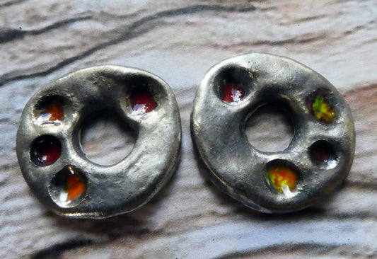 Ceramic Rustic Dimpled Disc Charms - Red Yellow