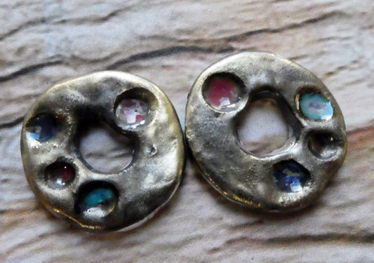 Ceramic Rustic Dimpled Disc Charms -Pink Purple