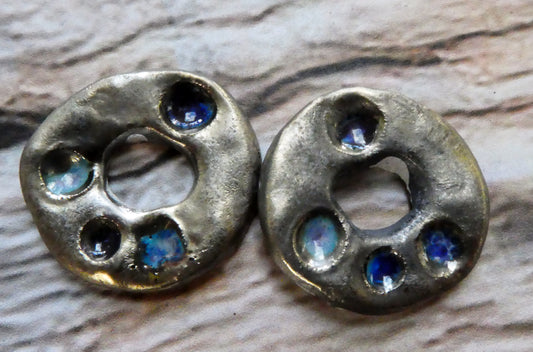 Ceramic Rustic Dimpled Disc Charms -Blues