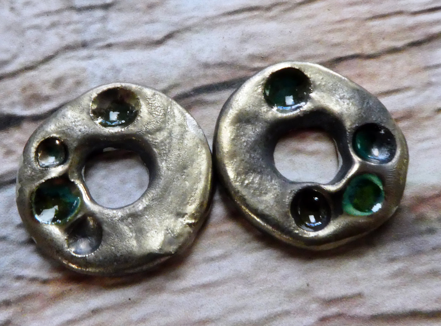 Ceramic Rustic Dimpled Disc Charms -Greens