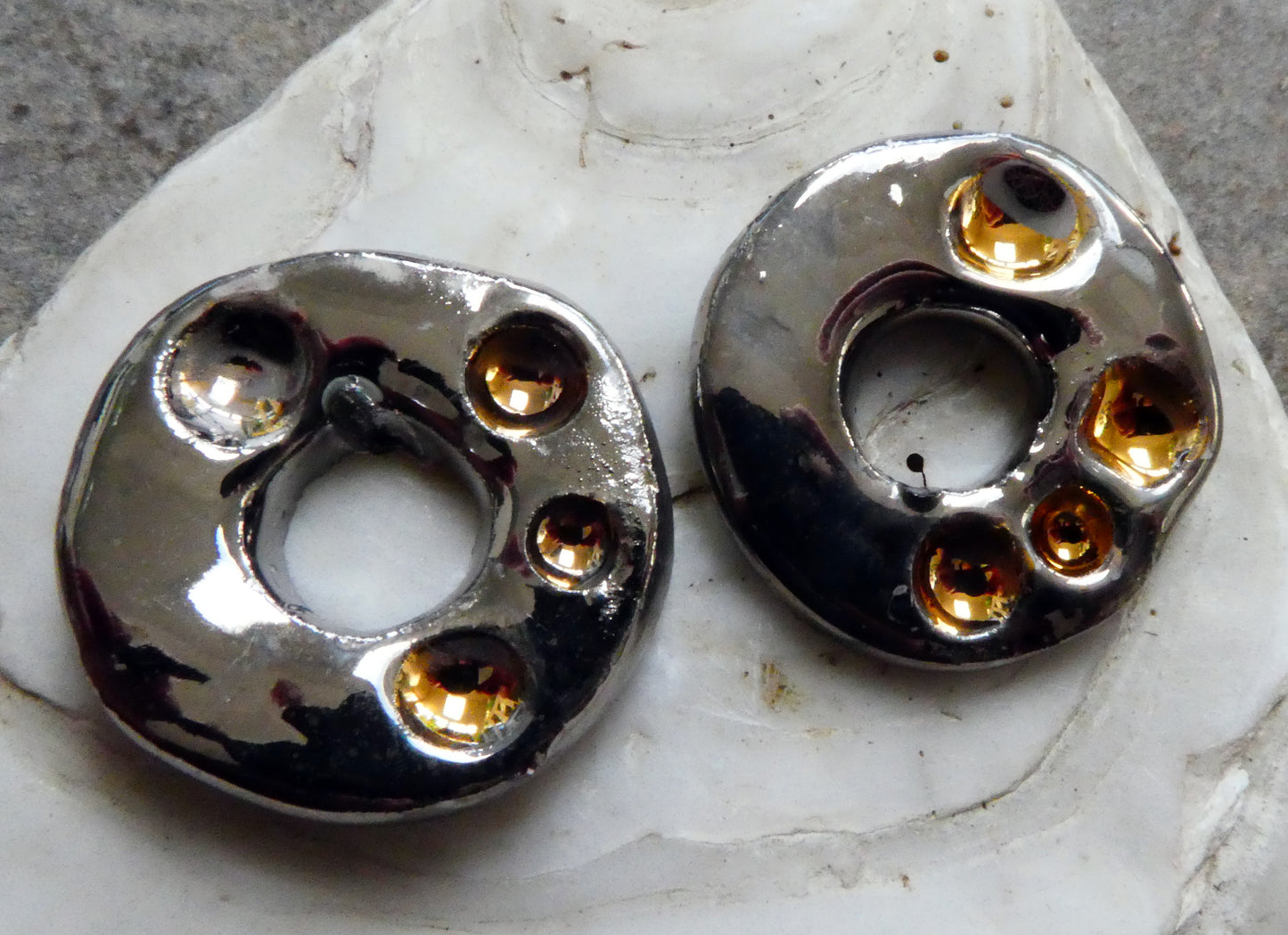 Ceramic Rustic Dimpled Disc Charms -Gold Platinum