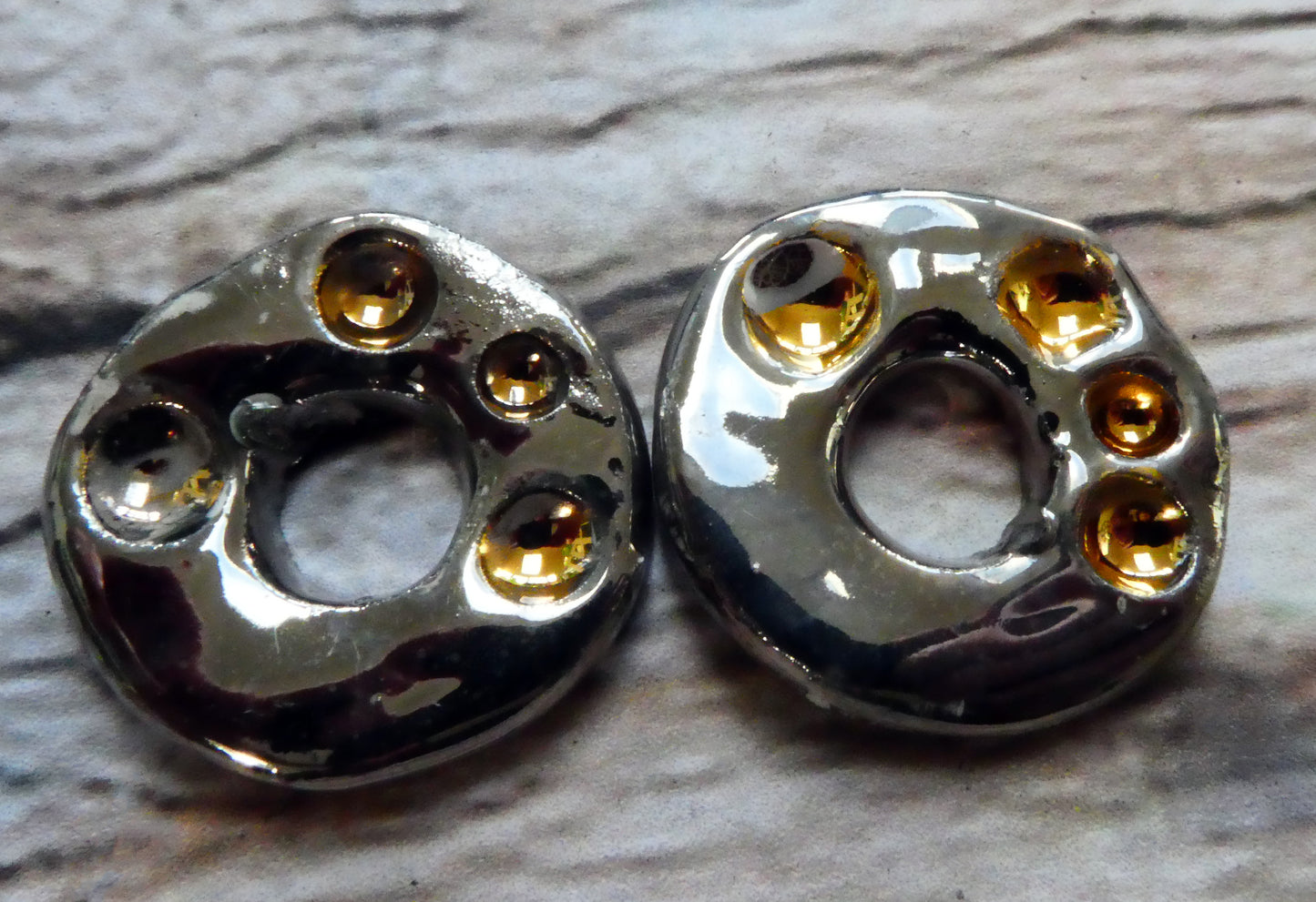 Ceramic Rustic Dimpled Disc Charms -Gold Platinum