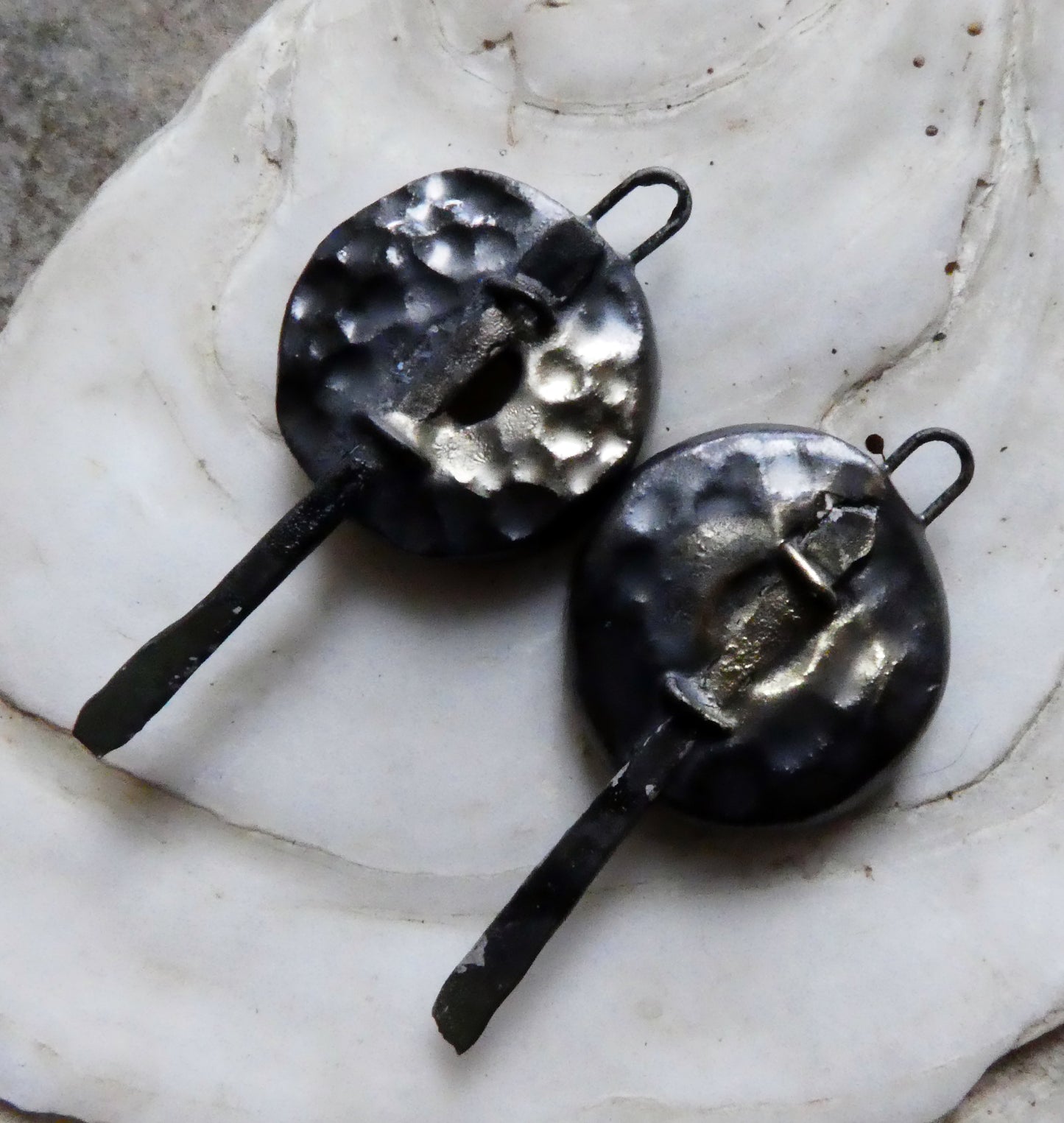 Ceramic Dimpled Disc Tailed Charms -Pewter