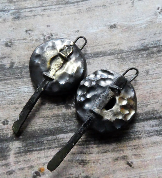 Ceramic Dimpled Disc Tailed Charms -Pewter
