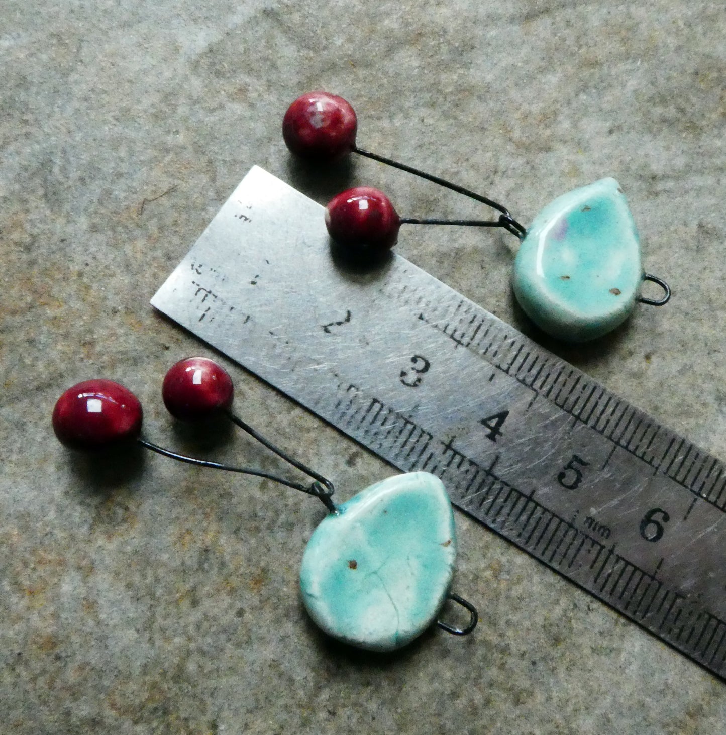 Ceramic Leaf and Cherry Dangles - Lotus Blossom
