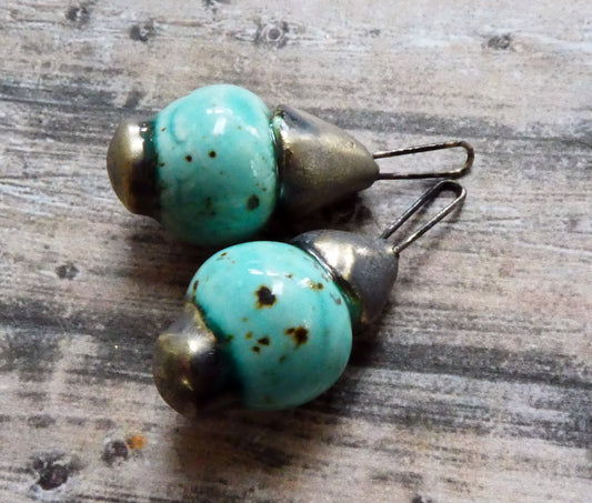 Ceramic Long Hooped Bobble Charms -Blue Guppy