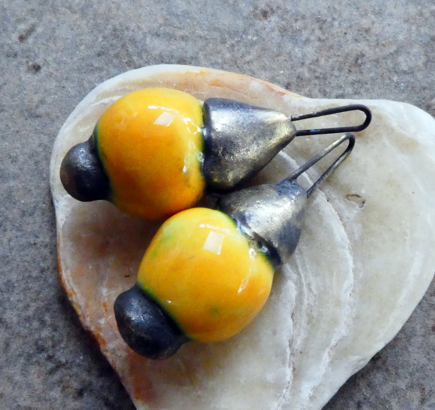 Ceramic Long Hooped Bobble Charms -Yellow