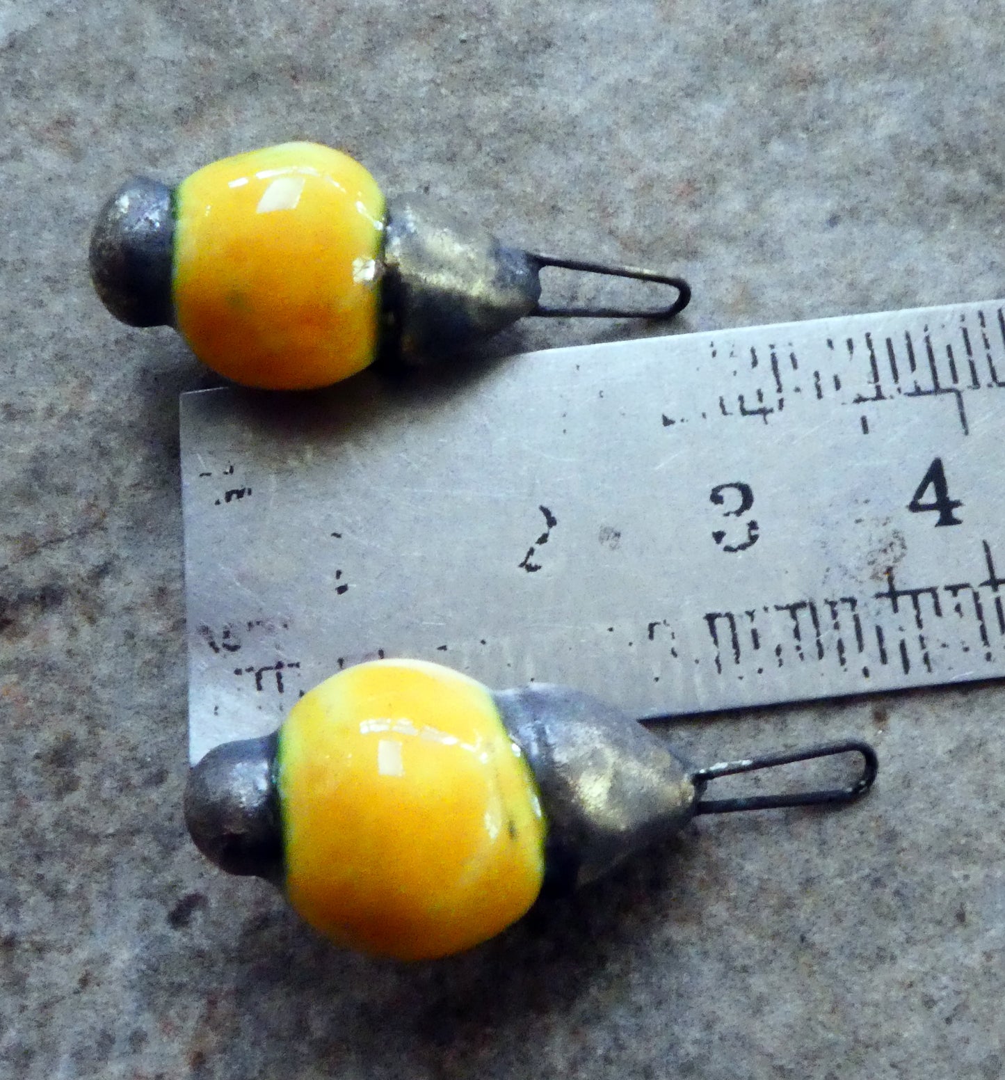Ceramic Long Hooped Bobble Charms -Yellow