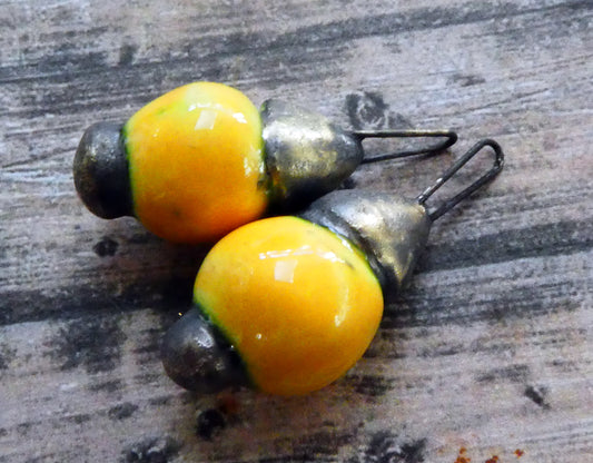 Ceramic Long Hooped Bobble Charms -Yellow