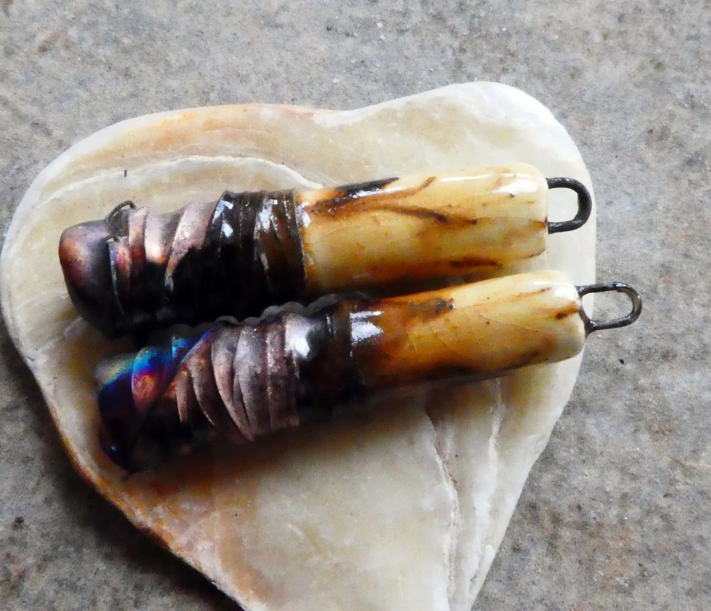Ceramic Wire Wrapped Stick Charms -Spotted Walnut