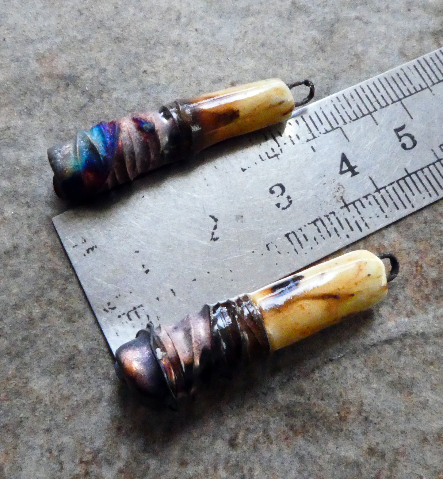 Ceramic Wire Wrapped Stick Charms -Spotted Walnut