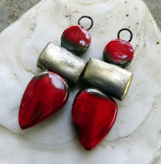 Ceramic Mixed Shape Stack Charms -Red