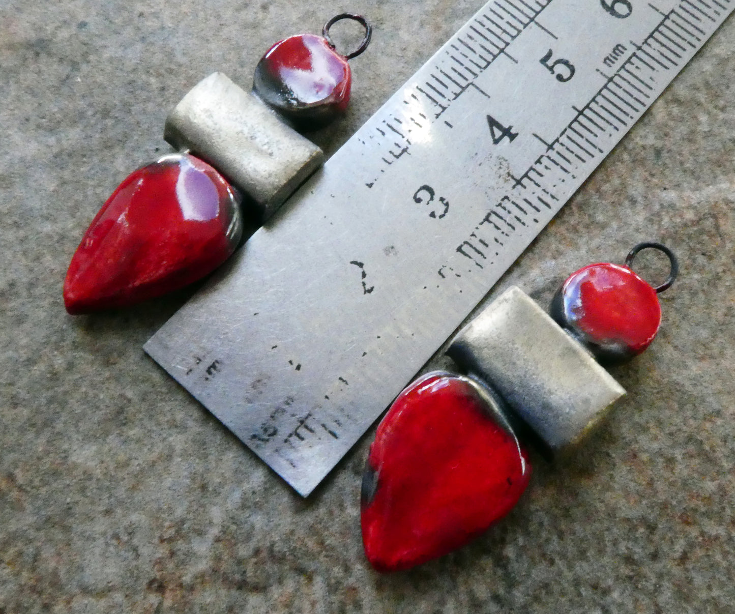 Ceramic Mixed Shape Stack Charms -Red
