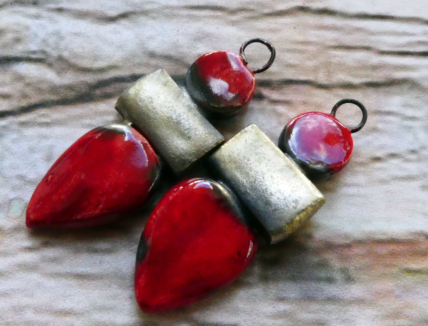 Ceramic Mixed Shape Stack Charms -Red