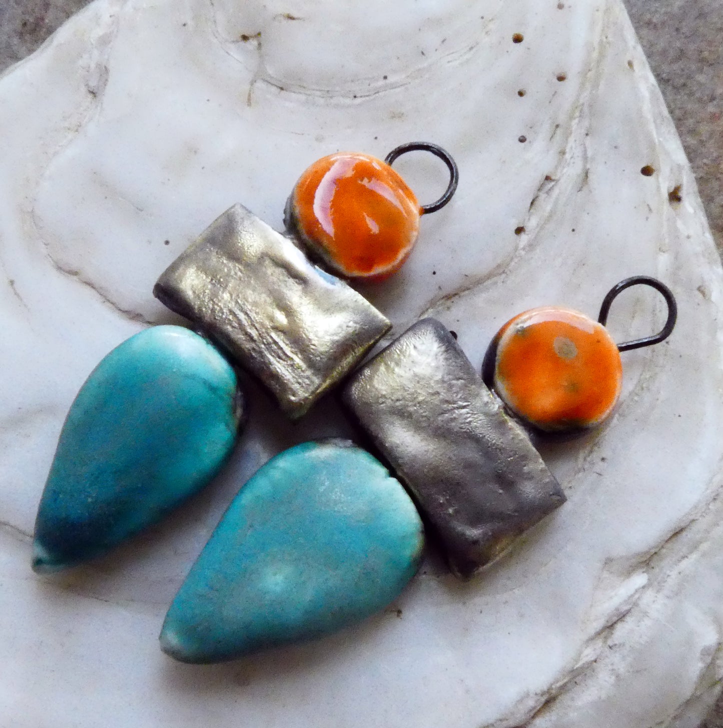 Ceramic Mixed Shape Stack Charms -Wildfire and Antique Turquoise