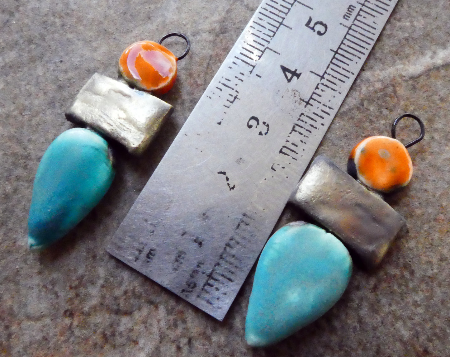 Ceramic Mixed Shape Stack Charms -Wildfire and Antique Turquoise