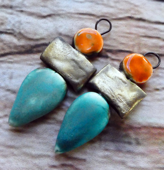 Ceramic Mixed Shape Stack Charms -Wildfire and Antique Turquoise