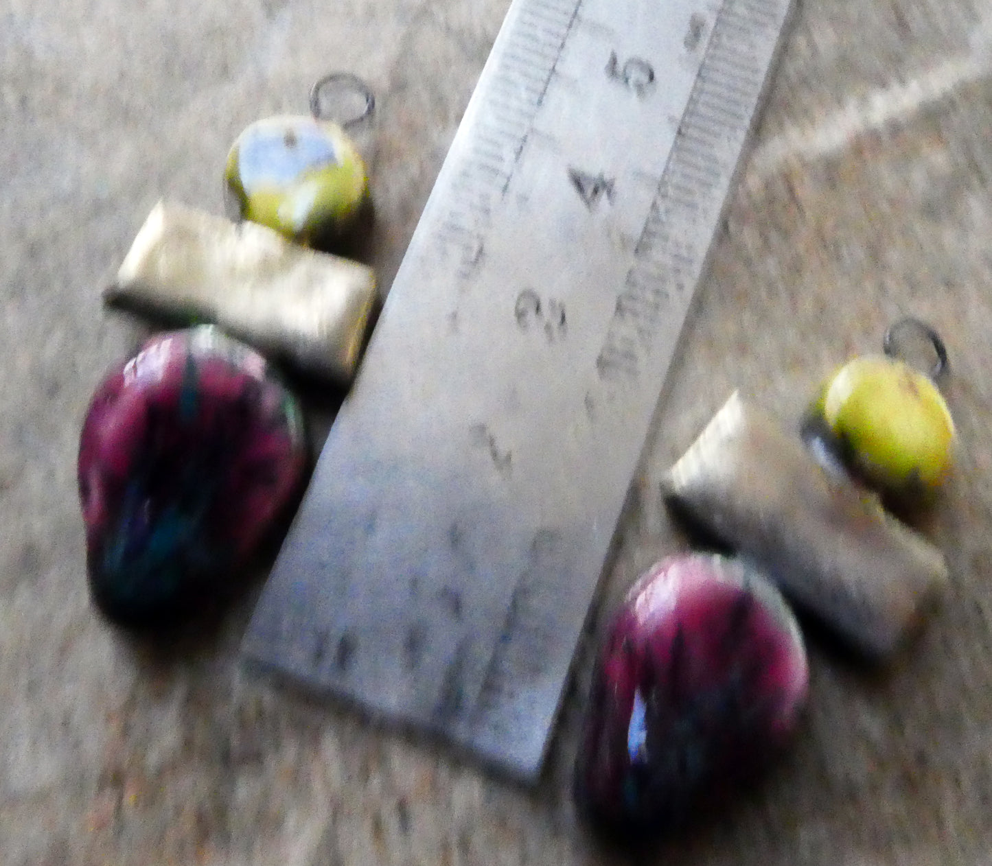Ceramic Mixed Shape Stack Charms -Peppered Raspberry and Pagoda