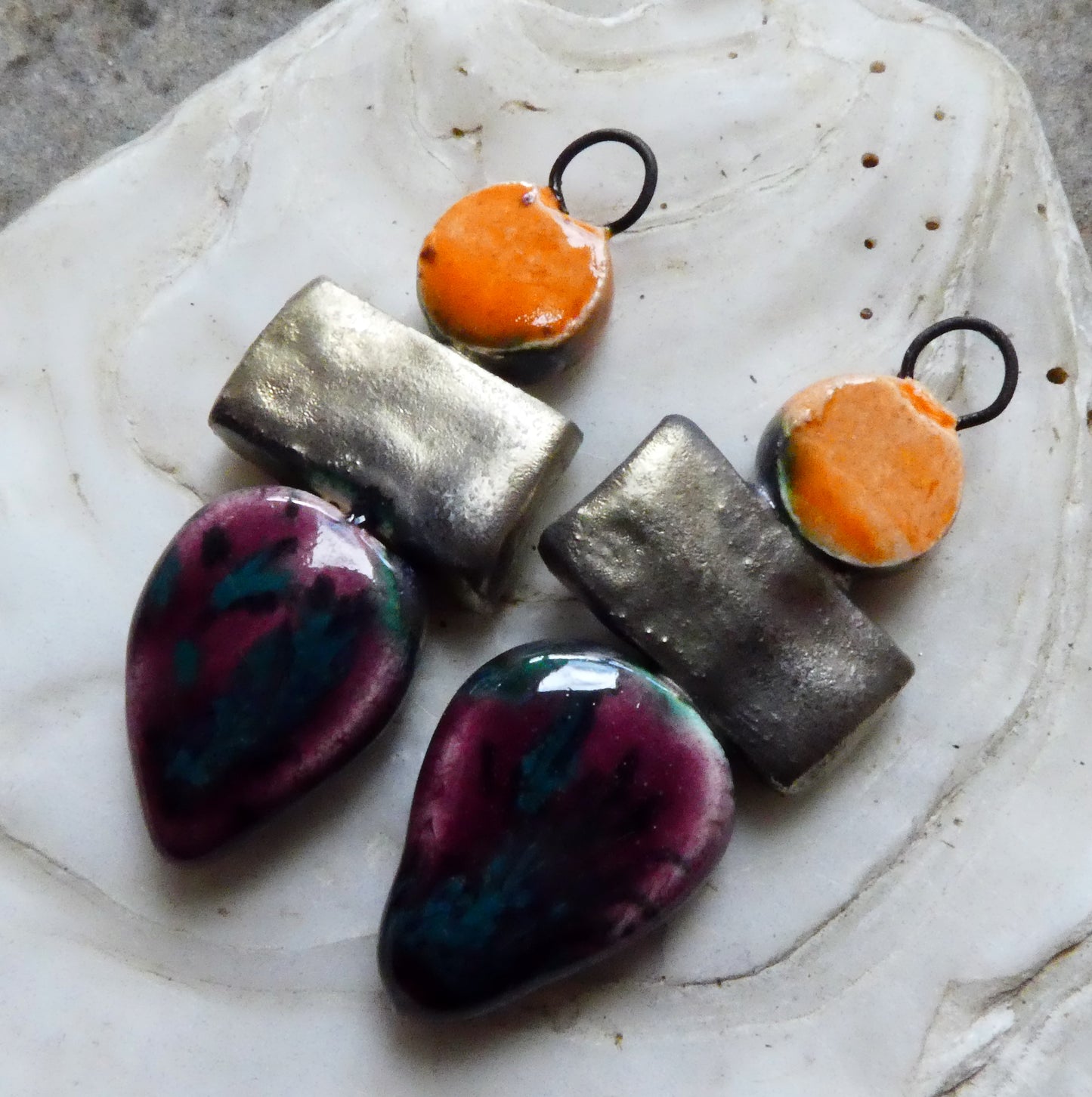 Ceramic Mixed Shape Stack Charms - Wildfire and Peppered Raspberry