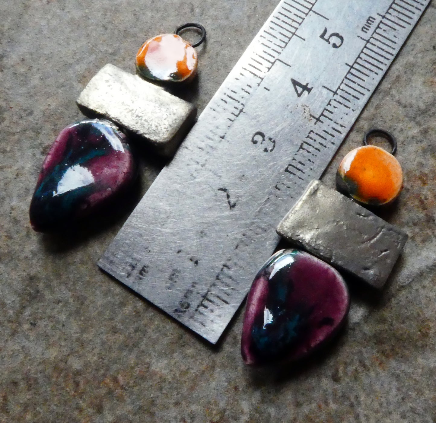 Ceramic Mixed Shape Stack Charms - Wildfire and Peppered Raspberry