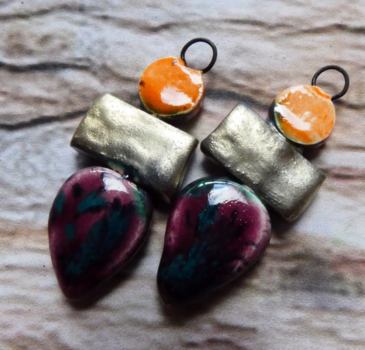Ceramic Mixed Shape Stack Charms - Wildfire and Peppered Raspberry
