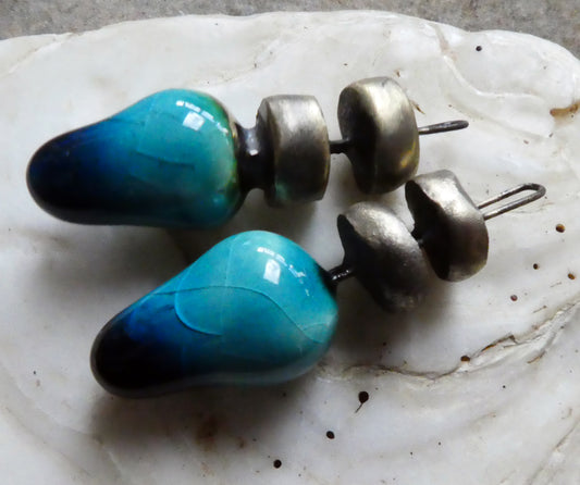 Ceramic Disc and Spikelet Charms -Oriental Blue