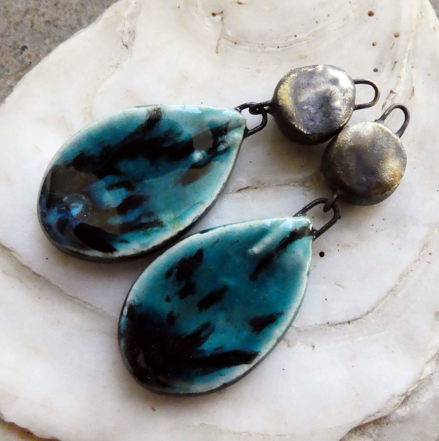 Ceramic Slim Teardrop Dangles -Ocean Mist