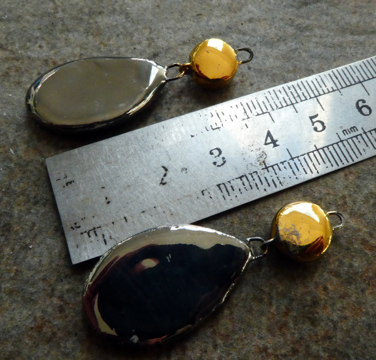 Ceramic Slim Teardrop Dangles -Platinum and Gold